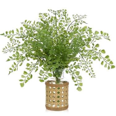 Imagem de Hastes de vegetação falsa em vaso planta de samambaia artificial em vaso de vidro com água sintética e capa de tecido, plantas de mesa falsas pequenas peças centrais para casa de fazenda, cozinha