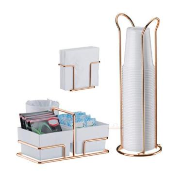Imagem de Kit Café 3 Peças Suporte Copos Descartáveis 200ml Porta Sachês Guardan