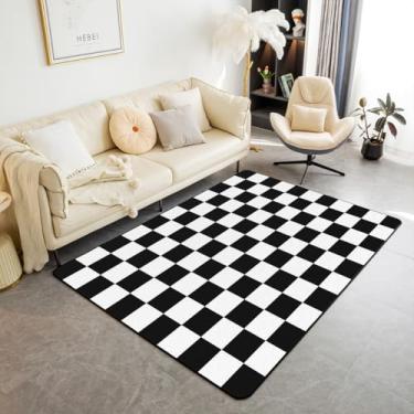 Imagem de Tapete quadriculado retrô decorativo adolescentes mulheres homens preto e branco tapete de área xadrez 3x5 crianças meninos meninas geométrico vintage tapetes para sala de estar para quarto, moderno