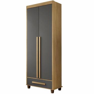 Imagem de Guarda Roupas de Solteiro RV Móveis Dubai 2 portas 1 gaveta e largura de 85,4 cm com pés Cinamomo Grafite