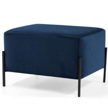 Imagem de Puff Retangular Decorativo Status 60x45 D02 Pés de Aço Veludo Azul Oxf