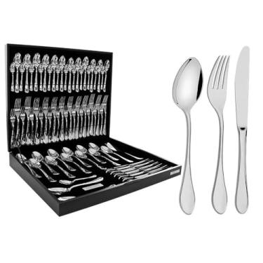 Imagem de Faqueiro Tramontina Italy em Aço Inox com Facas de Mesa 6mm Acabamento Alto Brilho e Estojo de Madeira 76 Peças