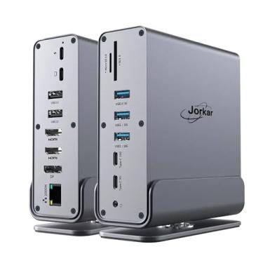 Imagem de Estação de ancoragem para laptop, 3 monitores, hub de estação de base USB-C 15 em 1, tela tripla com 2 HDMI 4K e 1 x 8K DP, dados USB-C de 10 Gbps e USB-A de 5 Gbps, carregamento PD de 100 W +