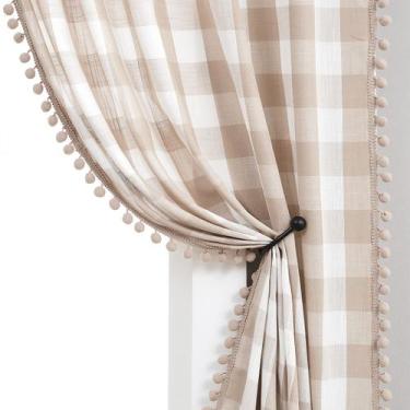 Imagem de Cortinas Treatmentex Pompom Buffalo Plaid 45x115cm 2 painéis