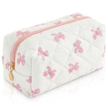 Imagem de UUYUUY Bolsa de maquiagem acolchoada, Laço rosa, Bolsa de maquiagem