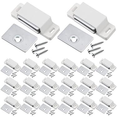Imagem de Ímãs magnéticos únicos para armários de cozinha resistentes 6,8 kg para armário com trava magnética de zinco para porta de armário e gaveta de janela (branco, pacote com 24)