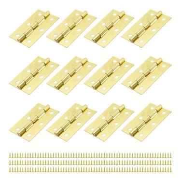 Imagem de bociloy 12 peças dobradiças de armário de porta de metal dourado de 6 cm, mini dobradiças dobráveis para porta de madeira, caixa de madeira, pequenos artesanatos (60 x 34 mm)
