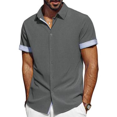 Imagem de Camisa masculina PJ PAUL JONES de manga curta com botões, sem rugas