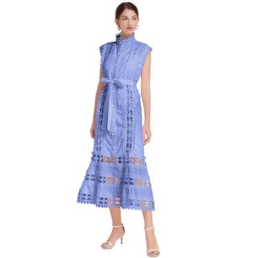 Imagem de Vestido feminino LAI MENG FIVE CATS, sem mangas, de renda oca