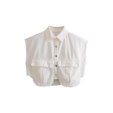 Imagem de Camisa recortada com botões Perbai Summer Jeans Top Feminina