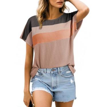 Imagem de Camiseta feminina Dokotoo Colorblock de manga curta canelada