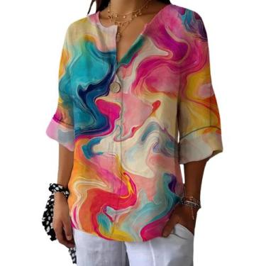 Imagem de Camiseta túnica domirica com decote em V floral estampada plus size
