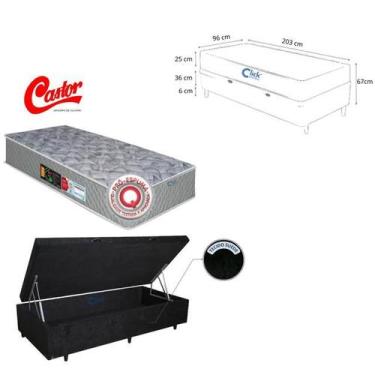 Imagem de Colchão Solteiro King Castor Sleep Max D33 com Cama Baú Blindada Suede