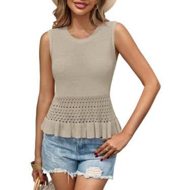 Imagem de Camiseta regata de crochê sem mangas com babados e colete de verão - S