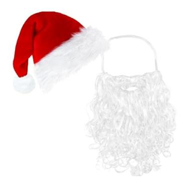Imagem de JIEOU Chapéus de Papai Noel e barba decorações de Natal para adultos, chapéu de Natal, máscara de barba de Papai Noel, acessório de fantasia para homens e mulheres