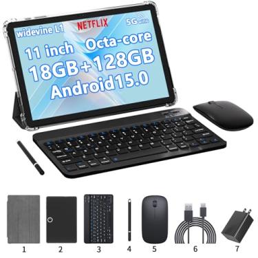 Imagem de Tablet 2 em 1 de 11 polegadas, 18 GB + 128 GB, tablet Android 15, expansível de 1 TB, câmera de 13 MP, processador Octa-Core 5G WiFi 8000 MAH, bateria de 11 polegadas IPS HD Touchscreen Google Tableta