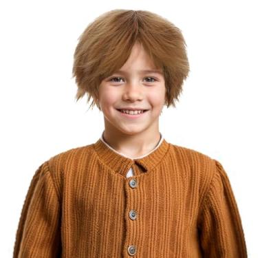 Imagem de DUDUWIG Peruca para meninos, laranja, curta, lisa, laranja, com franja, perucas sintéticas para cosplay