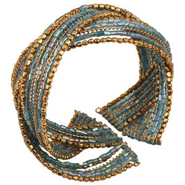 Imagem de Pulseira feminina Touchstone New Indian Bollywood com linda pulseira de metal batido aprimorador de pulso e punho aberto em tom dourado. Free