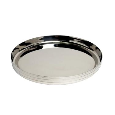 Imagem de IHI EST. 1986 Tabuleiro redondo para servir aperitivo de charcutaria 33,5 cm alumínio polido prata com listras