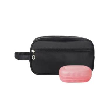 Imagem de Kit Bolsa Necessaire Resistente de Nylon Preta e Saboneteira - Mormino
