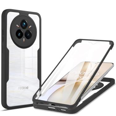 Imagem de Ysnzaq Capa transparente para Oppo Realme 14 Pro Plus, protetor de tela integrado, proteção total de 360° e capa amortecedora macia fina para Oppo Realme 14 Pro Plus QB preta