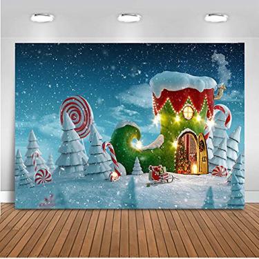 Imagem de Mocsicka Botas de Papai Noel, casa, Natal, cenário de paisagem de neve de inverno para fotografia, presente de Papai Noel, fundo de candyland (2,4 x 1,8 m)
