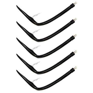 Imagem de 5 peças de iscas de tubo de baixo listradas, tubo de bacalhau com gancho giratório listrado isca de baixo para pesca offshore Trolling Game