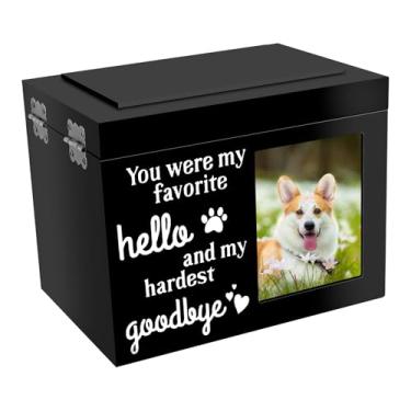 Imagem de XYDHQS Urnas memorial para animais de estimação para cinzas de cães ou gatos, grandes urnas de cremação funerária de madeira com chave e cadeado para porta-fotos, urna memorial para animais de