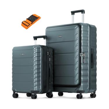 Imagem de CENSIEN Bagagem, bagagem de mão de 50 cm e bagagem despachada de 71 cm com rodas giratórias, malas pequenas e grandes leves de ABS + PC com moldura de alumínio, abertura superior, trava TSA, Verde