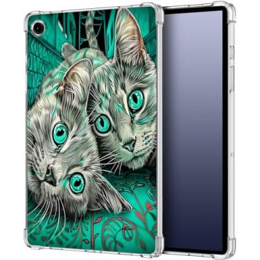 Imagem de Qindaiwen Capa para Samsung Galaxy Tab A9 de 8,7 polegadas 2023, capa traseira antiamarelamento transparente de silicone TPU macio à prova de choque para Galaxy Tab A9, gatos coloridos