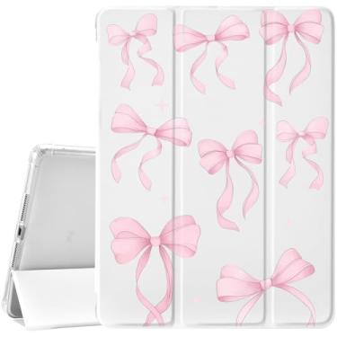 Imagem de JOYLAND Capa para iPad 9ª/8ª/7ª geração (2021/2020/2019) 10,2 polegadas com suporte para lápis - capa protetora de três dobras com laço rosa e parte traseira de TPU macio, branca