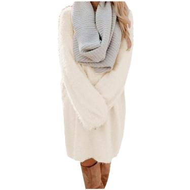 Imagem de Moda feminina inverno casual vestido sólido com decote em O vestido se