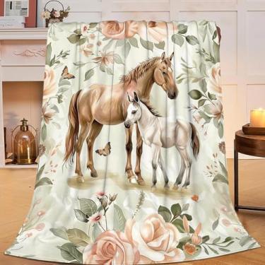 Imagem de Citari Cobertor de cavalo e cavalo decoração de cavalo e pônei, cobertor para meninas, meninos, amantes, superquente, macio, macio, de flanela de lã, cobertores de cama para sofá de inverno para