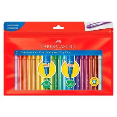 Imagem de Caneta hidrográfica ponta Vai e Vem 150124VVZF com 24 cores Faber Castell