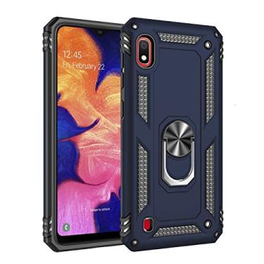 Imagem de SORAKA Capa para Samsung Galaxy A10 com suporte de anel capa protetora para Samsung Galaxy A10 capa traseira de policarbonato rígido com placa de metal para telefone magnético suporte de carro azul