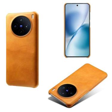 Imagem de Capa para VIVO X200S,Proteção contra quedas,Casca de volta de cor sólida simples,Design de couro de imitação de plástico-Orange