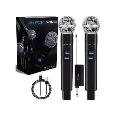 Imagem de Microfone Duplo Sem Fio de Mão Dinâmico Profissional Karaokê LS302 Les