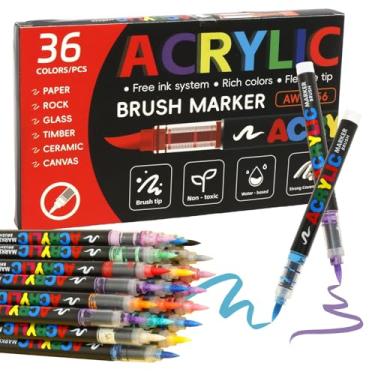 Imagem de KHZSPP Marcadores de canetas de tinta acrílica de 72/36 cores, materiais de arte para madeira, tela, pedra, vidro, cerâmica, kit de pintura rupestre faça você mesmo (36 cores)