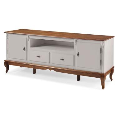 Imagem de Rack para Sala com Pés Luis XV 2 Gavetas 2 Portas de Madeira e Nicho 60503M Linz Móveis - Off White/Imbuia Glazer