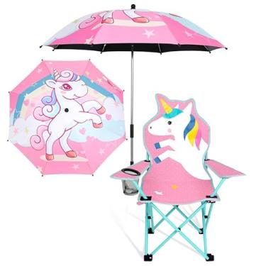 Imagem de KABOER Cadeira de acampamento dobrável infantil com guarda-chuva, cadeira infantil de praia ao ar livre para esportes, acampamento, praia, piquenique