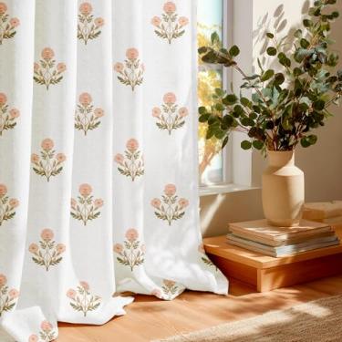 Imagem de StangH Cortinas de mistura de linho grosso para quarto de bebê - design floral elegante - cortinas de durabilidade de privacidade com bolso de haste e aba traseira - 132 x 213 cm, rosa blush, 2