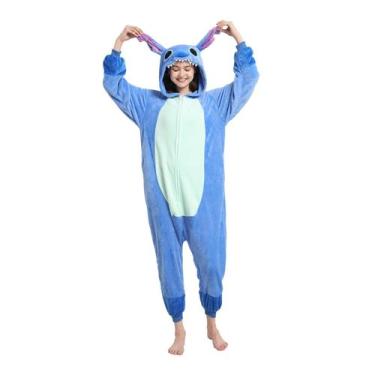 Imagem de Pijama Animal Onesie SCOPUCI, unissex, flanela para adultos, azul