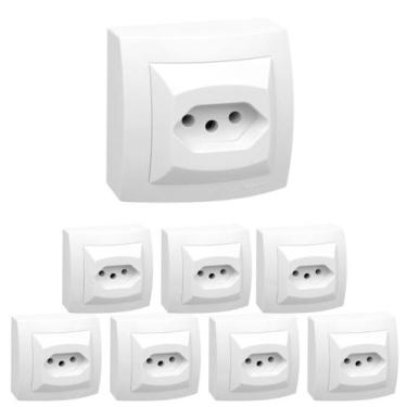 Imagem de Kit 8 Conjunto Tomada 2p+t 10a 250v Sistema X Branco Pial