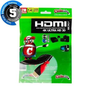 Imagem de Cabos Micro Hdmi - 2 Metros Cirilo Cabos - Kit Com 5