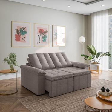 Imagem de Sofá Retrátil Reclinável 3 Lugares 180cm Linho com Molas Palmeira Cabe