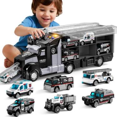 Imagem de Conjunto de brinquedos Police Trucks NIPLOOOW com tapete de brincar pa