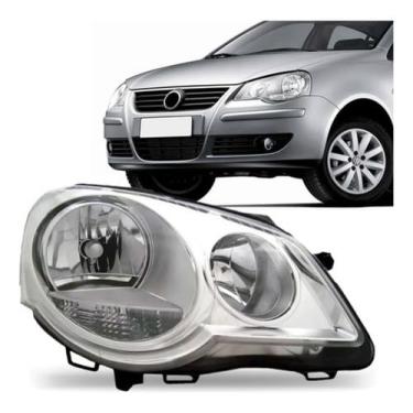 Imagem de Farol Manual Cromado Lado Direito Compatível Com Pollo 07/14, Iluminação Frontal Durável, Substituição Prática, Acabamento Resistente, Instalação Segura e Visibilidade Reforçada