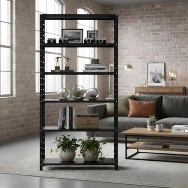 Imagem de Estante De Aço Cor Preta Armário 6 Bandejas 190x90x27cm Prateleira para Cozinha Livros Organizadora Almoxarifado