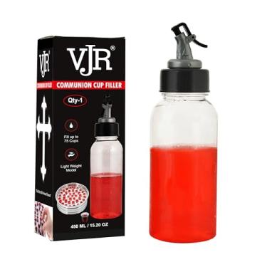 Imagem de VJR Enchimento de copo de comunhão 450 ml / 15 floz com tampa de botão de pressão plástico branco enchimento de garrafa multiuso projetado para minimizar derramamentos, suprimentos de igreja, leve,