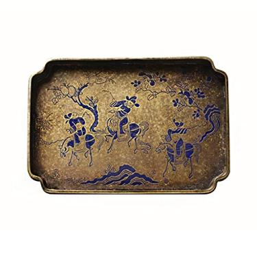 Imagem de Bandeja de cobre puro pintado com laca artesanal tapetes domésticos pequenos bandejas de chá secas bandejas decorativas porta palete (A)